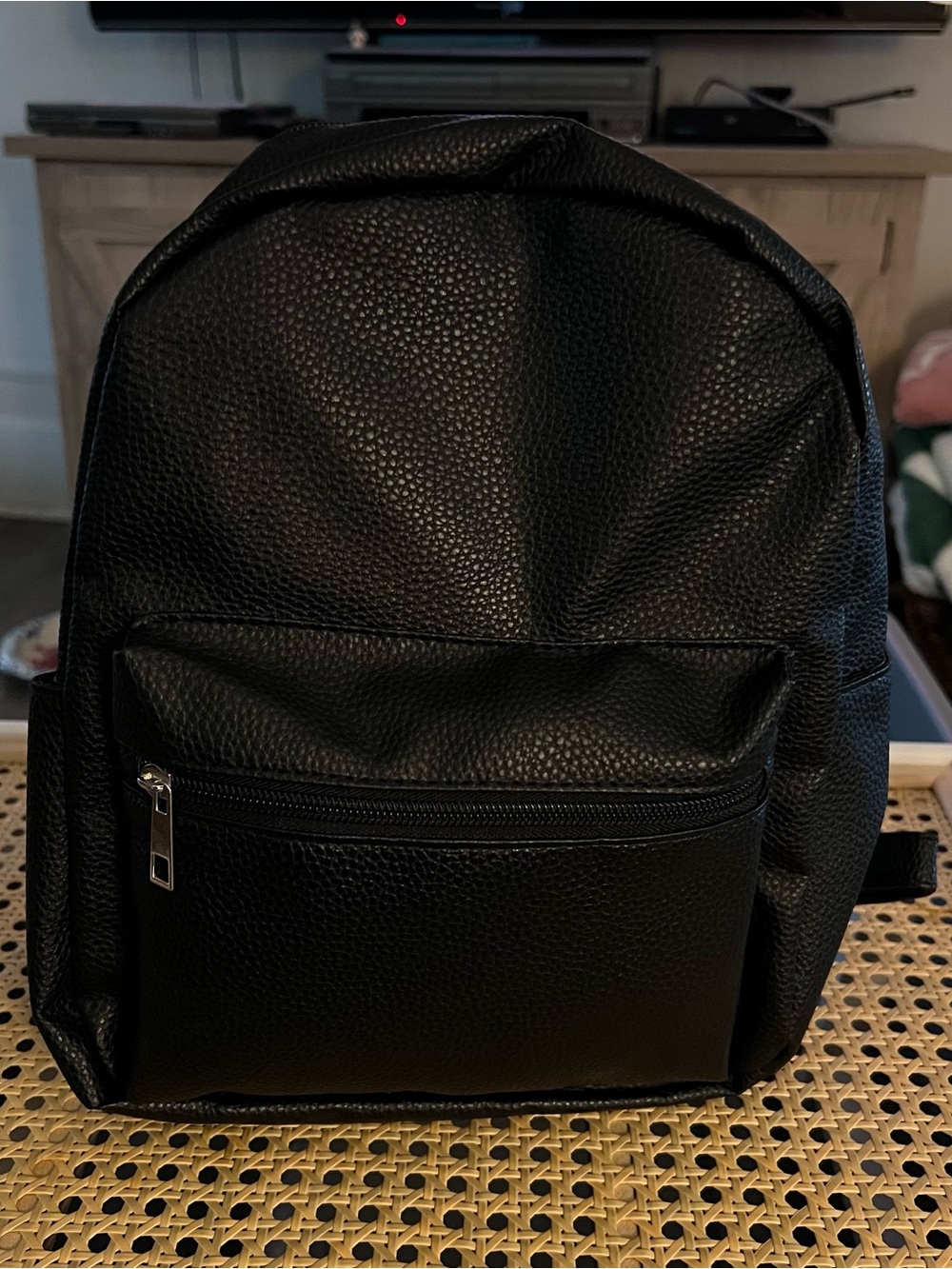 NWOT Sleek Black Faux Leather Backpack